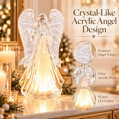 Ovewios Clear Acrylic Christmas Angel Lights, 12 Inch Tabletop Decor