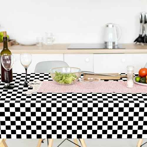 4 Pack Black and White Checkered Tablecloth Plastic 54 x 108 Inch Disposable Checkered Flag Table Cloth Rectangle for Picnic Camping Checkerboard Race Car Birthday Party Decorations Supplies