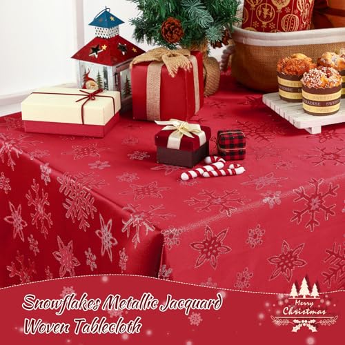 Tegeme Red Snowflake Christmas Tablecloth 60" x 108" Rectangular Winter Decor