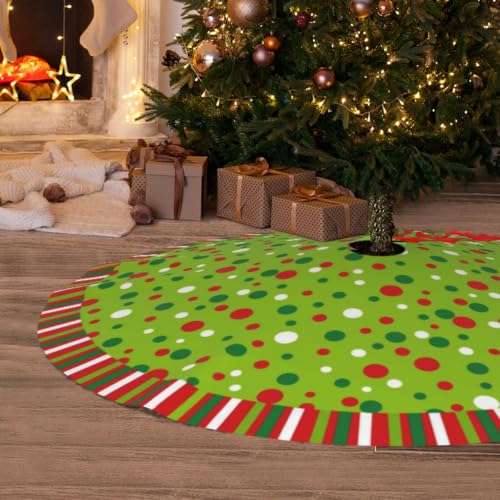 CAIBO Polka Dot 30in Christmas Tree Skirt - Indoor/Outdoor Holiday Decor (Small)