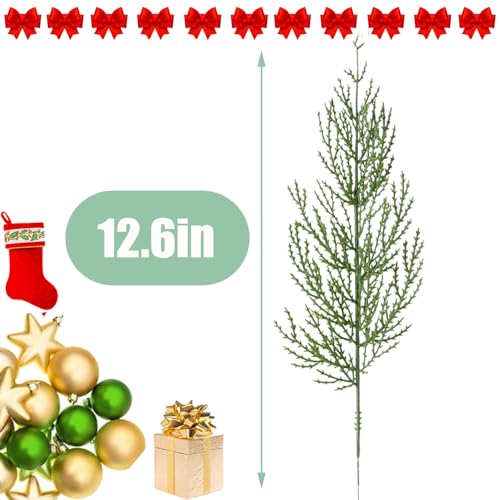 Artificial Pine Branches,30 Pcs Christmas Faux Cedar Stems, Artificial Faux Cedar Branches, Fake Christmas Greenery Pine Picks for Wreath Craft DIY Home Kitchen Decorations