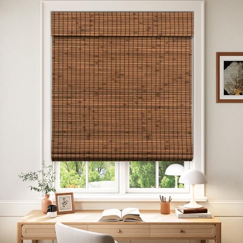 Blackout Bamboo Roman Shades - Penang Teak, 34x64, Cordless, Light Blocking