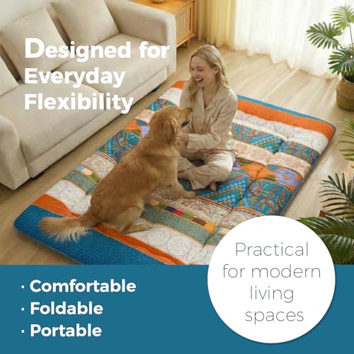 Japanese Floor Mattress Bohemian Queen 80" x 60" - Supportive Futon