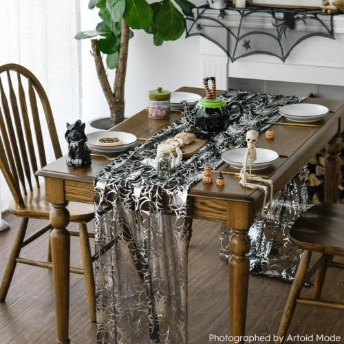 Artoid Mode 6PCS Silver Spider Web Gauze Table Runner 120 Inch 10FT,