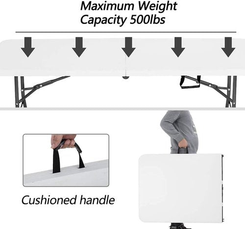 FDW Folding Table - Portable 6 FT Foldable Design for Parties & Backyard Events - White Color