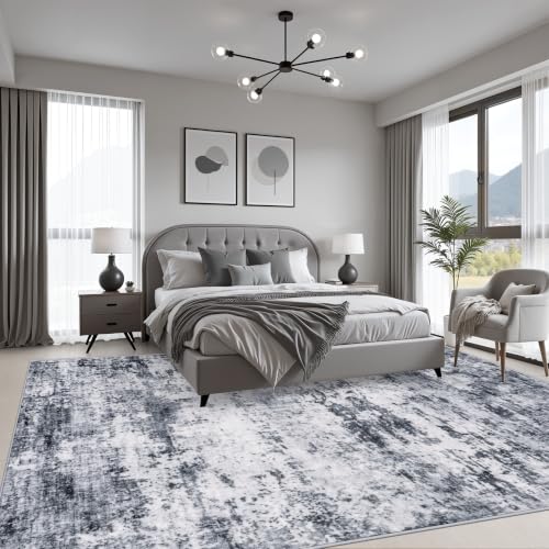 Grey 5x7 Modern Washable Indoor Rug for Living Room - Soft Non-Slip Carpet
