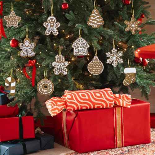 12pcs Gingerbread Cookie Ornaments Bulk, Cookie Gingerbread Christmas Tree Decorations, Rustic Ginger Bread Hanging Ornament for Winter Xmas Holiday Home Party Decor Indoor