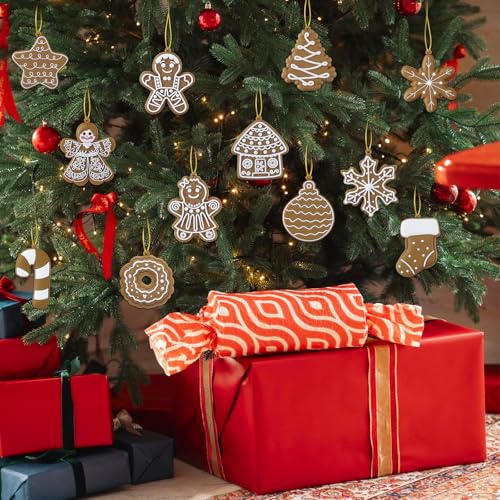 CUPLOOV 12-Pack Gingerbread Cookie Ornaments for Christmas Tree – Rustic Handmade PVC Holiday Decor