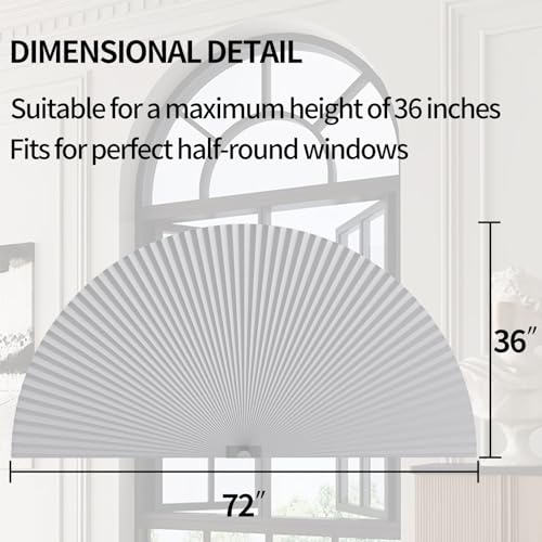 Myshade Half Moon Blackout Cellular Window Shades - White, 72x36 Inches, No Tools Installation