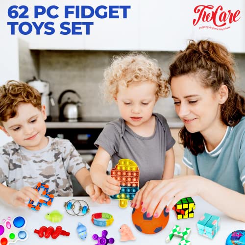 62 Pack Fidget Toys Set, Sensory Party Favors Gifts for Kids Adults Stress Relief Stocking Stuffers Pop It Autism Autistic Bulk Boys Girls Goodie Bags Treasure Box Classroom Prizes