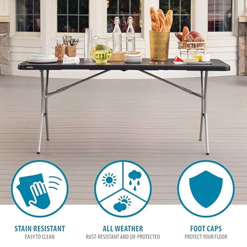 Lifetime 6-Foot Folding Table - Light Commercial, Indoor & Outdoor Use, Black