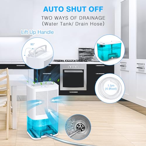 Dehumidifier 68oz(2000ml) Small with Drain Hose for Up to 650 sq.ft