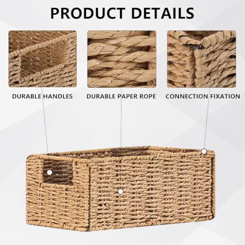 Beige Small Wicker Storage Baskets with Handles - Set of 6