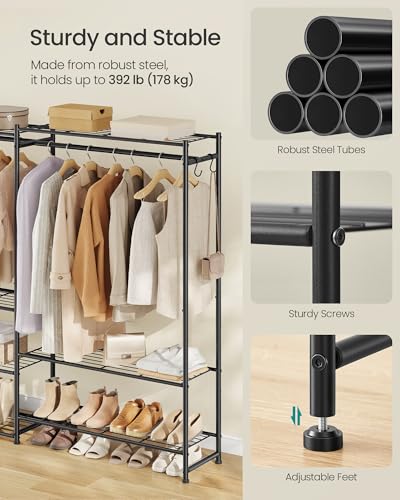 SONGMICS Portable Closet Wardrobe Black 81.3" with 10 Shelves & 3 Hanging Rods