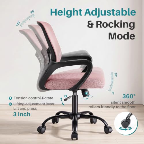 OLIXIS Pink Mid-Back Ergonomic Office Desk Chair with Lumbar Support