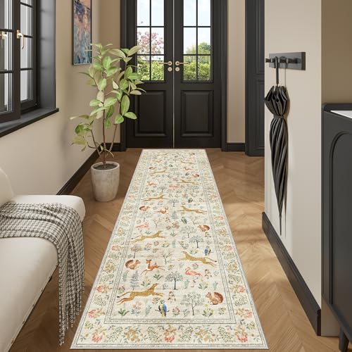 BEIGE 2x6 Runner Rug with Animal Pattern, Washable Non-Slip Kitchen Mat