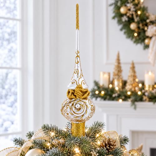 BestPysanky Handmade Christmas Tree Topper with Twisted Rope & Bow, 11 Inches