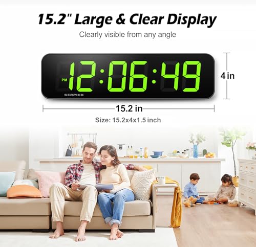 Large Digital Wall Clock with RGB Colors, Timer & Alarm - 15.2 Inch