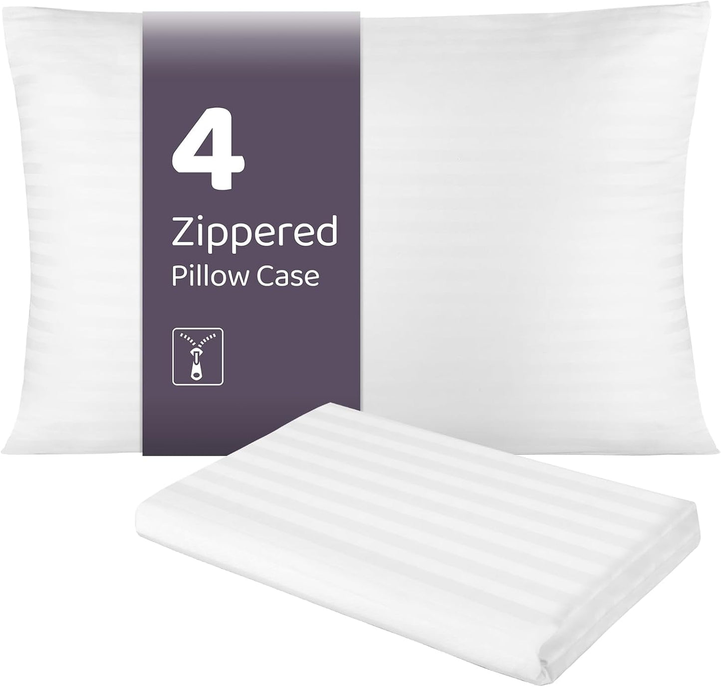 Skiennix 100% Cotton Pillow Case Protector - Soft Hotel Grade Zipper Covers, Standard Size (20x26), 4 Pack, Oeko-TEX Certified