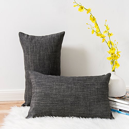 Jeanerlor Lined Linen Dark Grey Throw Pillow Cover 12x20 inch Cushion Case from Home Decor for Couch/Christmas,(30 x 50 cm), Dark Grey
