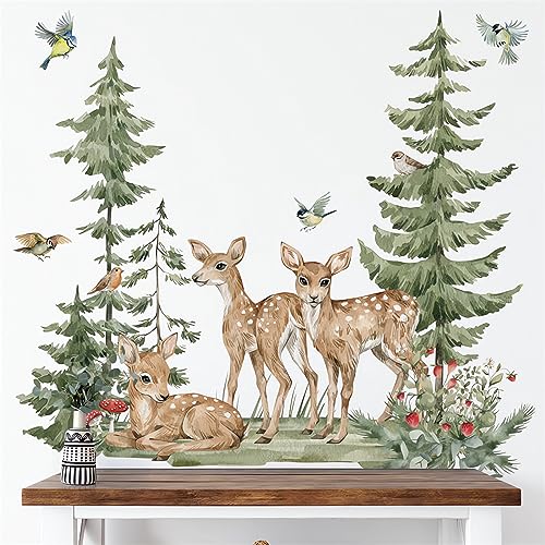 Cute Forest Deer Wall Stickers, sacinora Jungle Animals Wall Decals Removable Vinyl Peel and Stick for Kids Baby Nursery Living Room Bedroom Children's Room Playroom Art Decorations
