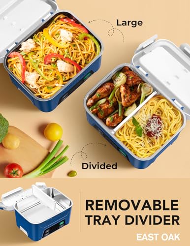 Large Blue Cordless Electric Heated Lunch Box with Timer - 5.5 Cups
