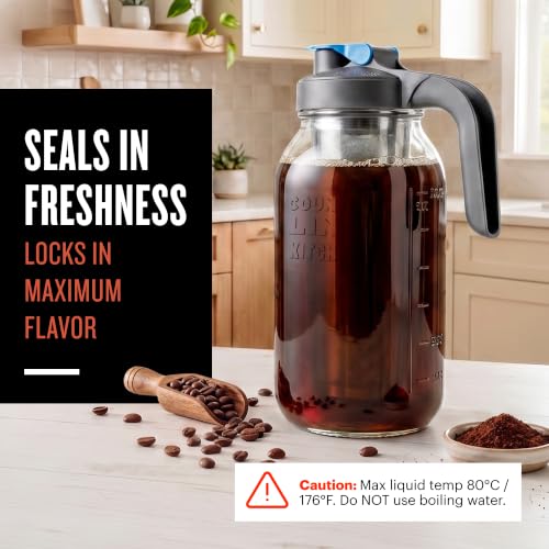 Cold Brew Coffee Maker 64oz Glass Mason Jar with Leak-Proof Lid - Gray