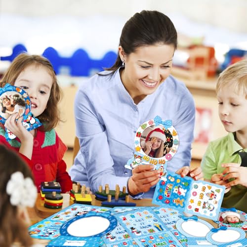 24 Sets DIY Paper Photo Frames-Snow Globe - Winter Bulletin Board Decorations DIY Photo Frames Fun Snow Globe Snowman Snowflake Crafts Winter Christmas Classroom Toddlers Holiday Party Activities