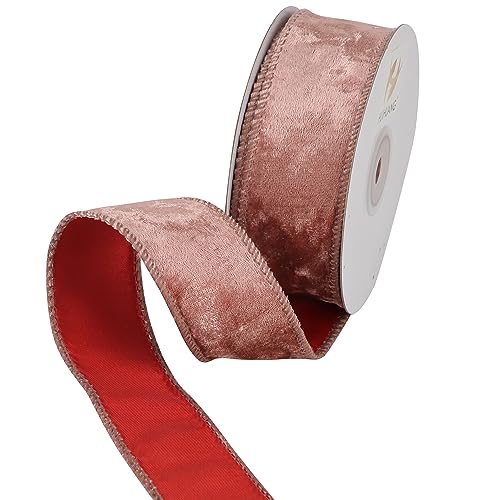 Rose Gold Velvet Wired Ribbon 1.5 Inch x 10 Yards for Gift Wrapping & Holiday Decor