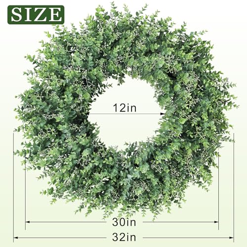 Artificial Eucalyptus Wreath 32 Inches with Seeds - Green Front Door Decor