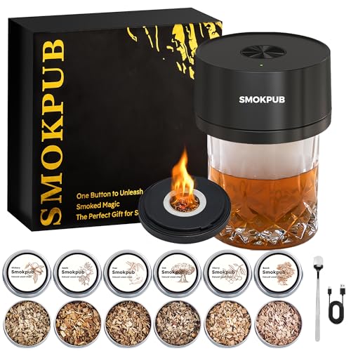 Electric Whiskey Smoker Kit with 6 Wood Chips - Cocktail Infuser, USB Rechargeable, Flame-Free Smoking for Spirits & Food