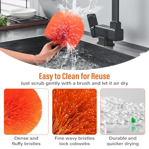 30FT Reach Cobweb Duster with Extension Pole - Spider Web Brush for Cleaning - ACTREY, 24FT