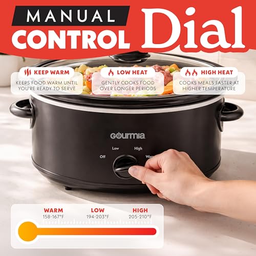 Gourmia 6 Quart Slow Cooker - Manual Controls, Removable Ceramic Pot, Black