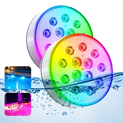 2 Pack Rechargeable Underwater Pool Lights with Remote, 16 Colors, IP68 Waterproof
