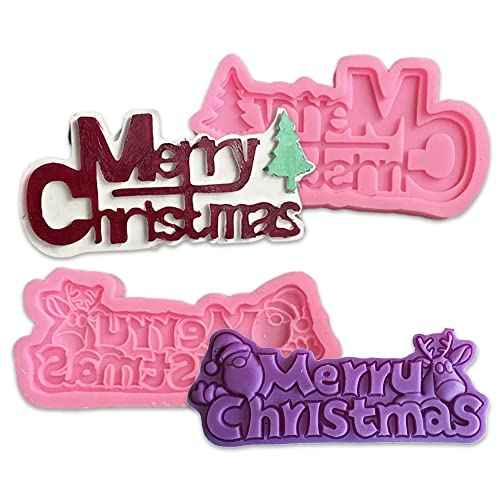 Cestony Christmas theme 2Pcs Merry Christmas Shaped Silicone Molds for DIY Cake Fondant Biscuit Cookies Soap Sugar Pudding Chocolate Hard Candies Dessert Candle Decor