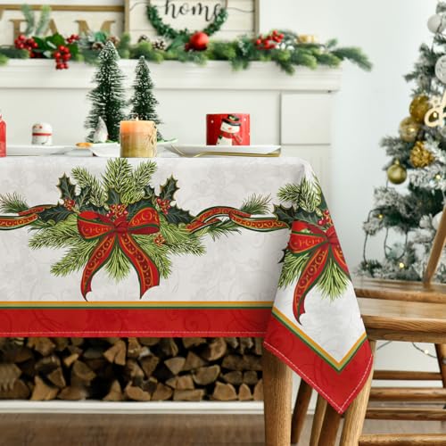 Horaldaily Christmas Tablecloth 60 x 84 Inch Rectangular Poinsettia Red