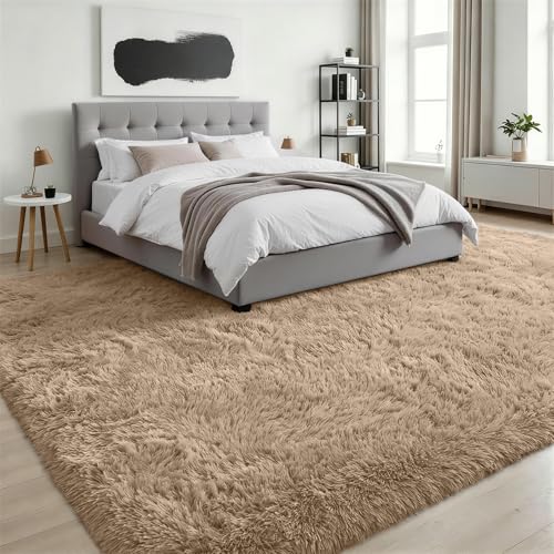 Luxturiy Beige 9x12 Area Rug - Plush Shag Carpet for Living Room & Bedroom