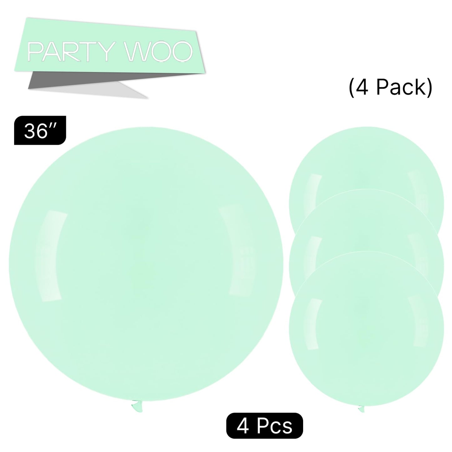 PartyWoo Mint Green Large Balloons 4 pcs 36 Inch Pastel Green Light Green Giant Big Jumbo Balloons for Birthday Baby Shower Wedding Anniversary Graduation Party Decorations, Green-Q06