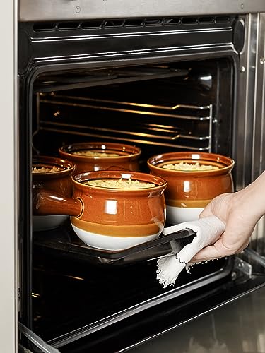 22 Ounce Ceramic Soup Bowls with Handles - Set of 4 French Onion & Soup Crocks, Oven Safe & Stackable