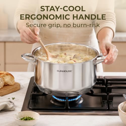 12 Quart Stainless Steel Stock Pot with Lid - Multi-Ply Base, Large Cooking Pot