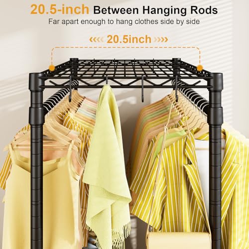 ULIFHOME P4 Rolling Clothes Rack with Double Rod & Adjustable Shelves - Black / P4