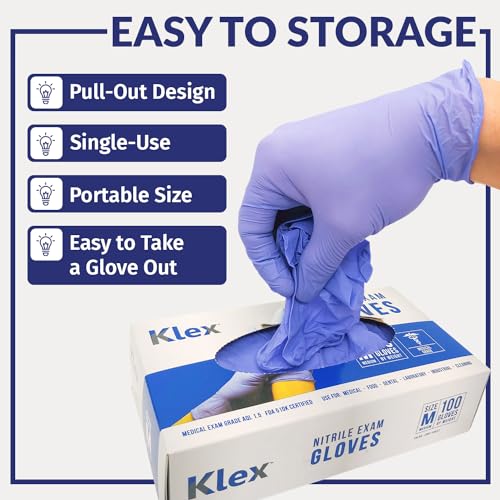 Klex Nitrile Exam Gloves Medium 10 Pack - Powder-Free, Food Safe, Latex-Free, Lavender Medical Gloves