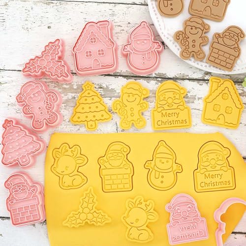 Lutoku 8 Piece Mini Christmas Cookie Cutters & Stamp Set - Xmas Theme (Christmas-3)