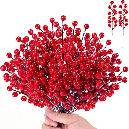 35 Pack Artificial Red Berry Stems for Christmas Tree Decorations - 8.3 Inch Holiday Picks
