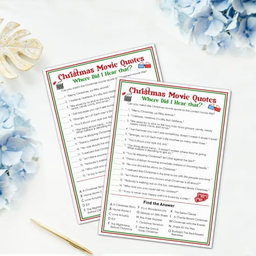 Christmas Movie Trivia Game Cards - Match Quotes to Films, Party & Family Fun