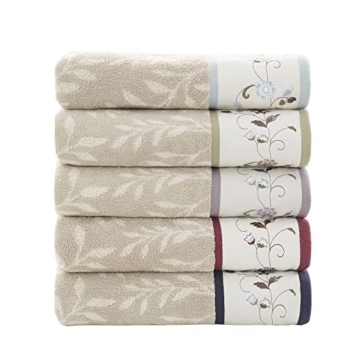 Purple Cotton Bath Towel Set - 6 Piece, 600 GSM, Embroidered & Jacquard