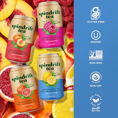 Spindrift Brewed Iced Tea Variety Pack 24 Cans - Black & Green Tea with Real Fruit, 12 Fl Oz