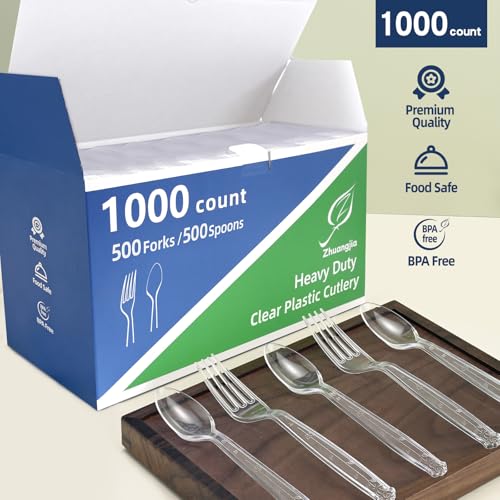Disposable Plastic Cutlery Set 1000 Pieces - Heavy Duty Forks & Spoons