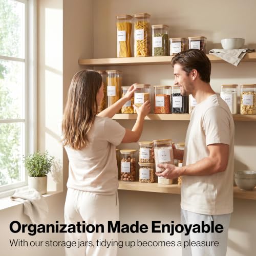 Glass Pantry Storage Jars Containers with Bamboo Lids and Labels -