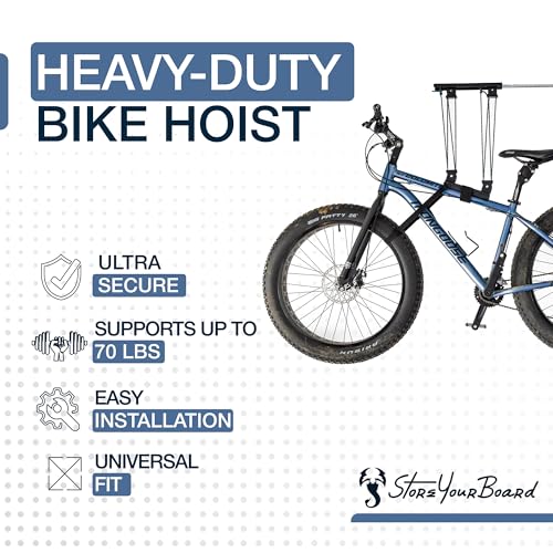 StoreYourBoard Garage Ceiling Bike Hoist System - Adjustable Pulley Lift for All Bikes